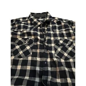 Western BLUE Pearl Snap, Navy and white Short sleeve Plaid, Size Large